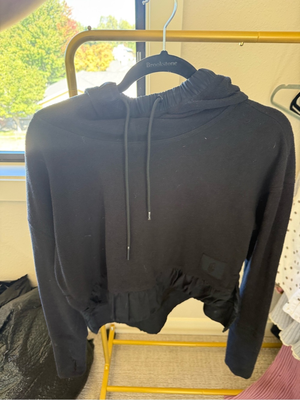 Free People Black Cropped Hoodie with Drawstring